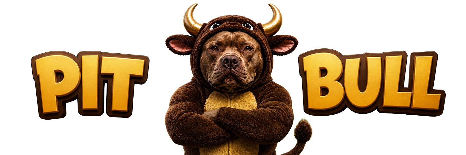 $PITBULL logo — a pitbull dressed as a bull between PIT and BULL text